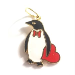Valentine penguin charm pendant bird puffin red heart bowtie black white
